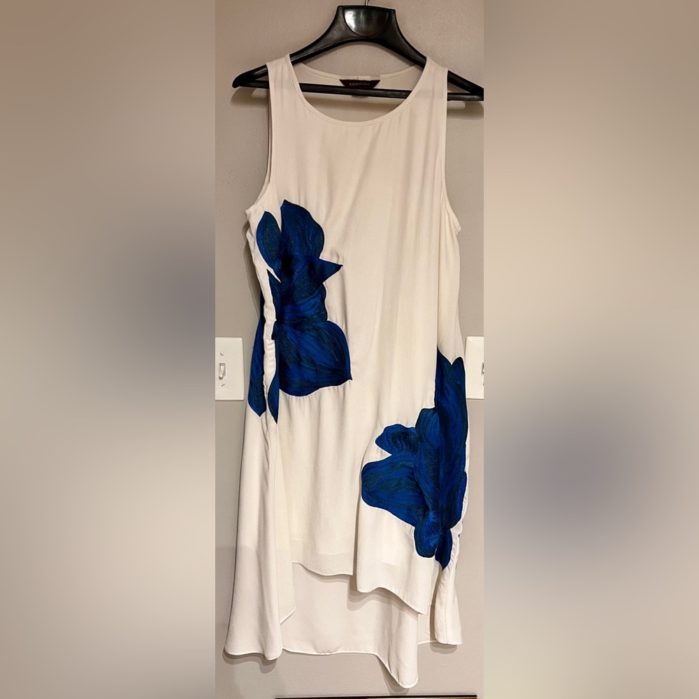 Ranna Gill Ivory Dress with Blue Floral Pattern